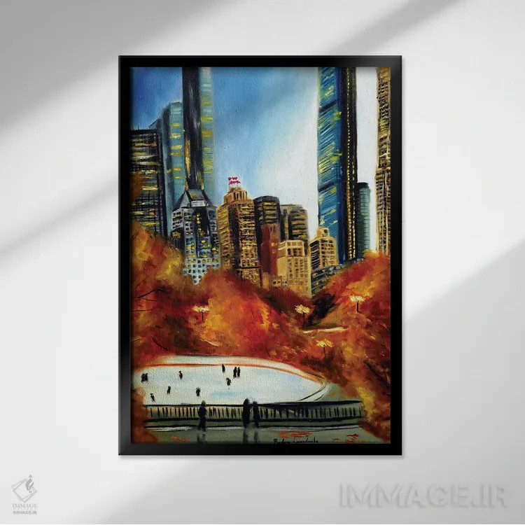 تابلو کلاسیک سنترال پارک نیویورک در پاییز اثر روسـلانا لواندووسکا - نمای قابدار مشکی