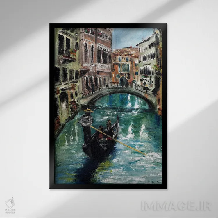 تابلو کلاسیک گوندولا در ونیز، ایتالیا اثر روسـلانا لواندووسکا - نمای قابدار مشکی