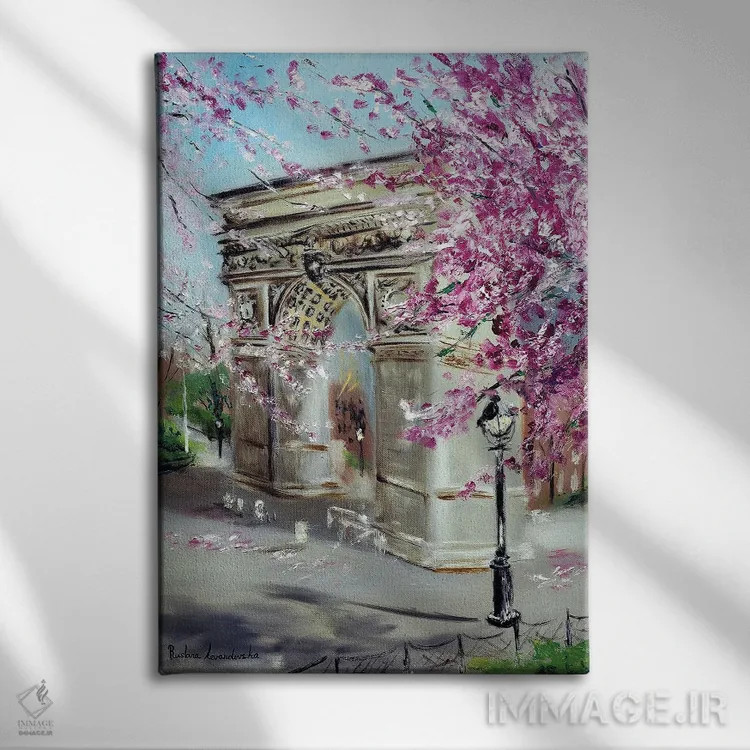 تابلو کلاسیک شکوفه های گیلاس در پارک واشنگتن اسکوئر اثر روسـلانا لواندووسکا - نمای روبهرو روی دیوار