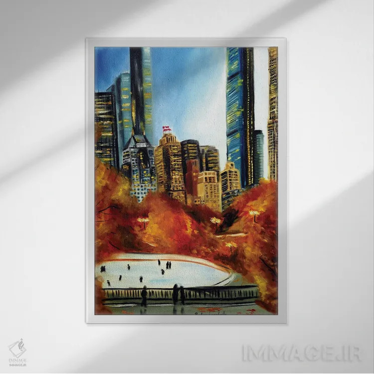 تابلو کلاسیک سنترال پارک نیویورک در پاییز اثر روسـلانا لواندووسکا - نمای قابدار سفید