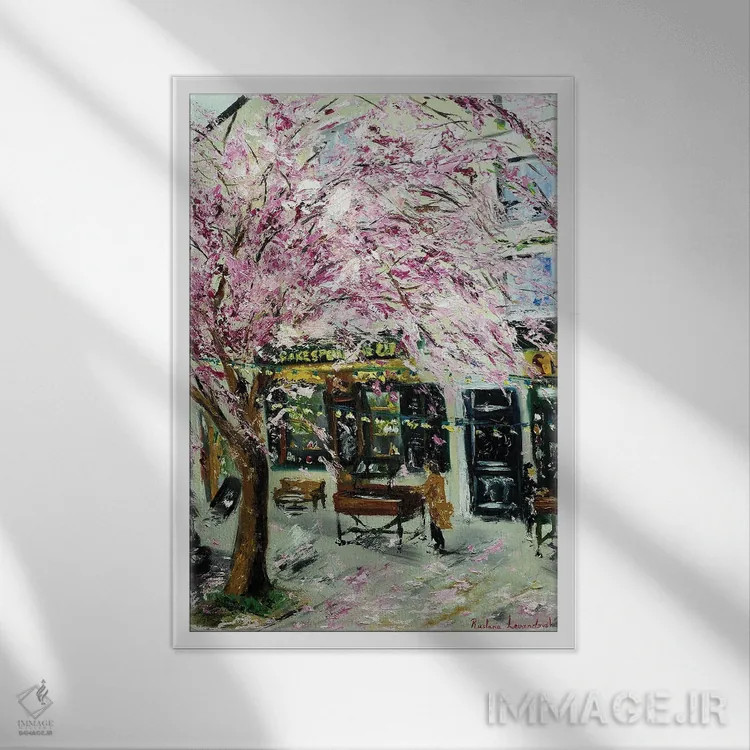 تابلو کلاسیک شکوفه های گیلاس کنار شکسپیر و شرکا، پاریس II اثر روسـلانا لواندووسکا - نمای قابدار سفید