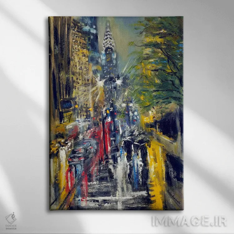 تابلو انتزاعی نمای ساختمان کرایسلر در نیویورک اثر روسـلانا لواندووسکا - نمای روبهرو روی دیوار