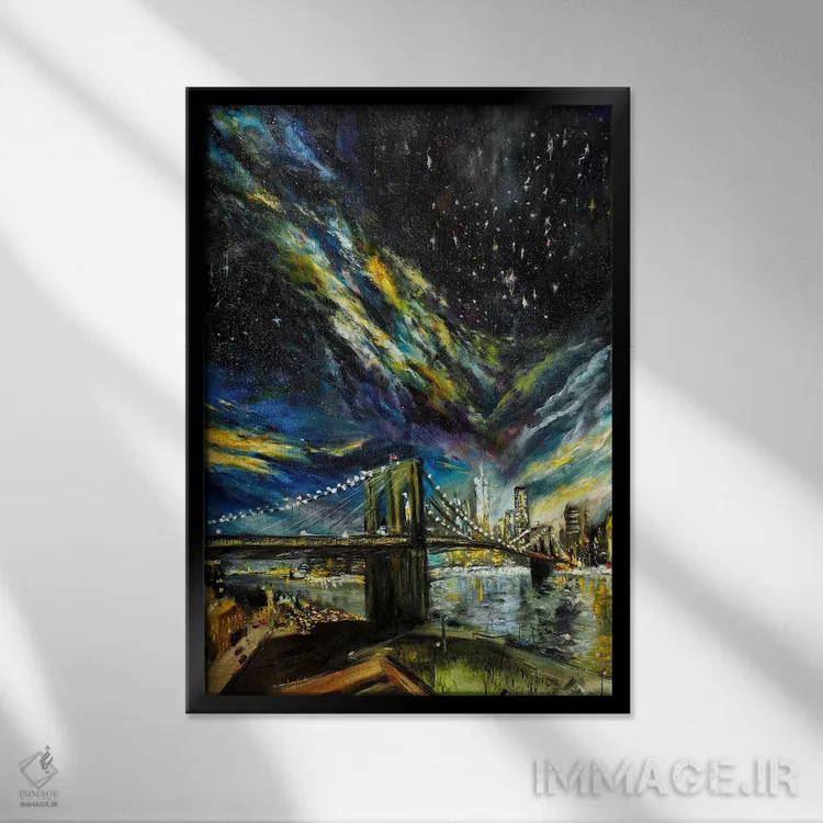 تابلو انتزاعی زیر ستارگان نیویورک اثر روسـلانا لواندووسکا - نمای قابدار مشکی