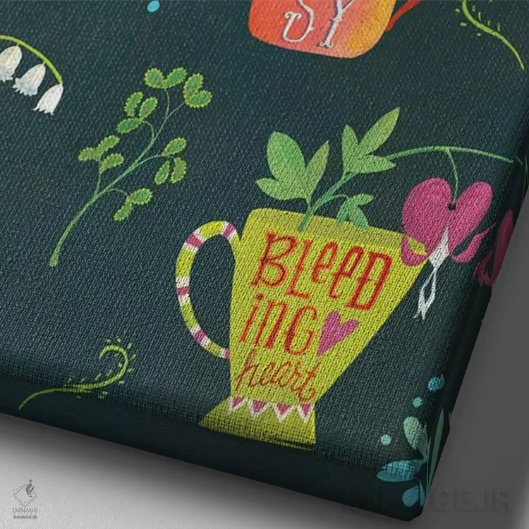 تابلو دکوراتیو چای وقت گیاهی اثر لورا واتسون - نمای نزدیک بافت بوم