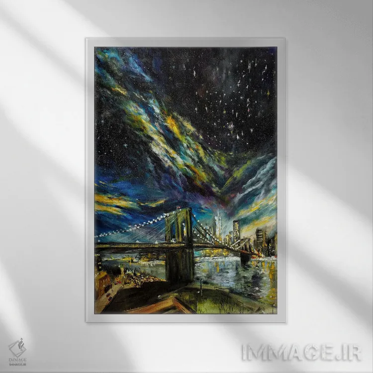 تابلو انتزاعی زیر ستارگان نیویورک اثر روسـلانا لواندووسکا - نمای قابدار سفید