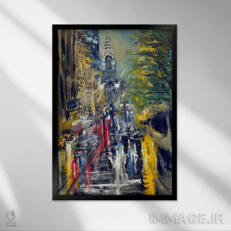 تابلو انتزاعی نمای ساختمان کرایسلر در نیویورک اثر روسـلانا لواندووسکا - نمای قابدار مشکی