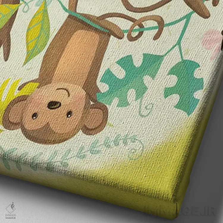 تابلو دکوراتیو نوزاد جنگل ۲ اثر لورا واتسون - نمای نزدیک بافت بوم
