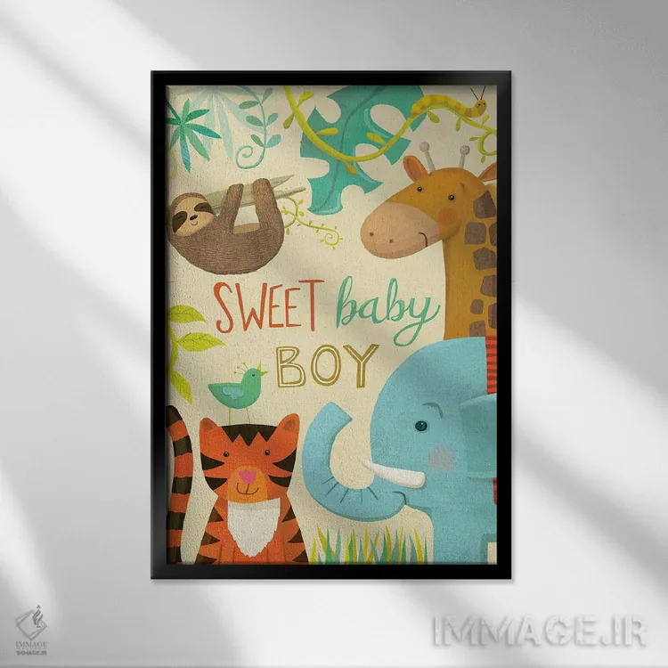 تابلو دکوراتیو نوزاد جنگل ۳ اثر لورا واتسون - نمای قابدار مشکی