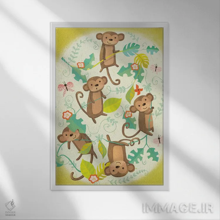 تابلو دکوراتیو نوزاد جنگل ۲ اثر لورا واتسون - نمای قابدار سفید