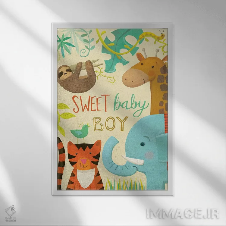 تابلو دکوراتیو نوزاد جنگل ۳ اثر لورا واتسون - نمای قابدار سفید