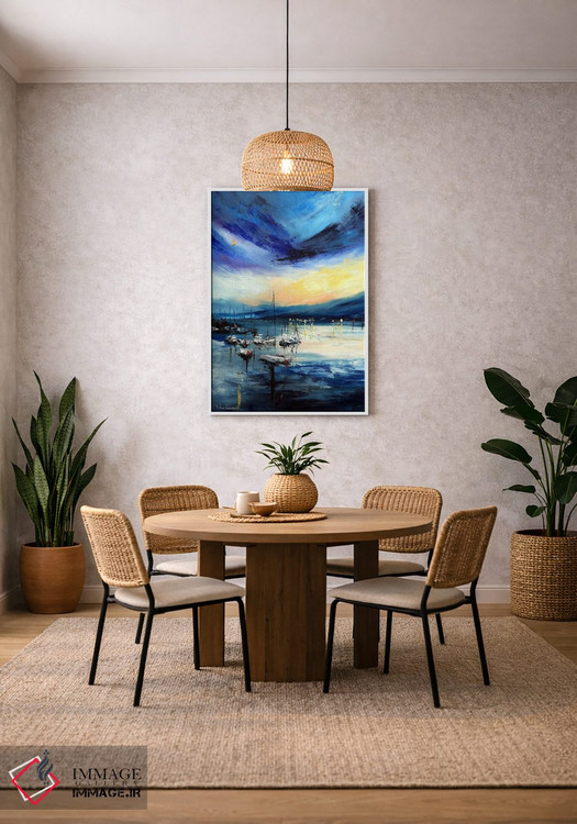 تابلو انتزاعی قایق های بادبانی در دریاچه هنگام غروب اثر روسـلانا لواندووسکا - D2W