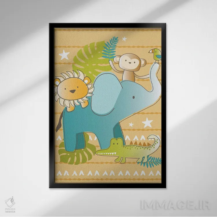 تابلو دکوراتیو اتاق کودک جنگلی ۱ اثر لیزا وایت باتن - نمای قابدار مشکی