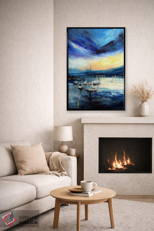 تابلو انتزاعی قایق های بادبانی در دریاچه هنگام غروب اثر روسـلانا لواندووسکا - D5B
