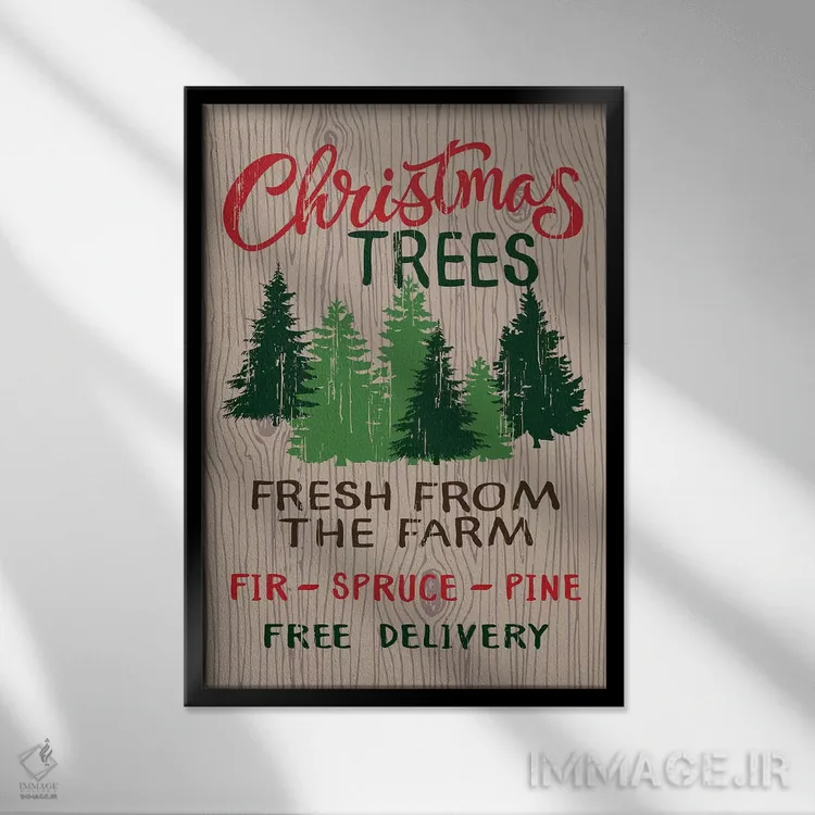 تابلو دکوراتیو کریسمس روستایی اثر لیزا وایت باتن - نمای قابدار مشکی