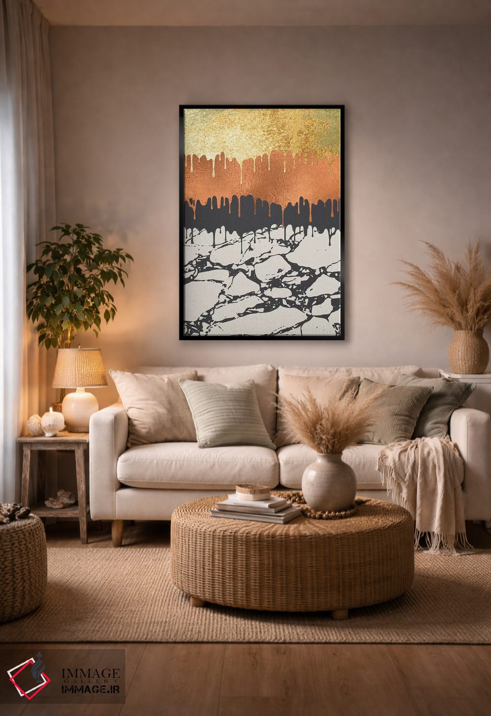 تابلو انتزاعی رنگ های در حال ذوب پاییز اثر لیزا وایت باتن - D5B