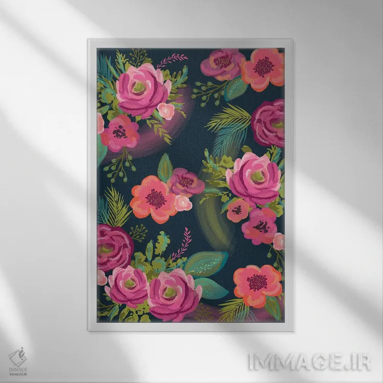 تابلو دکوراتیو قول گل های هرروزه ۱ اثر لیزا وایت باتن - نمای قابدار سفید