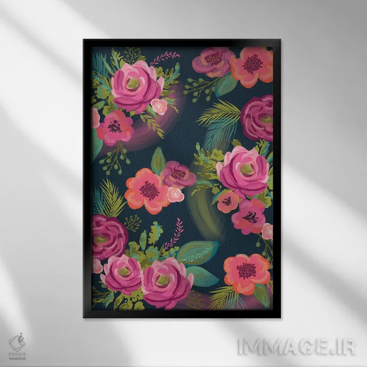 تابلو دکوراتیو قول گل های هرروزه ۱ اثر لیزا وایت باتن - نمای قابدار مشکی