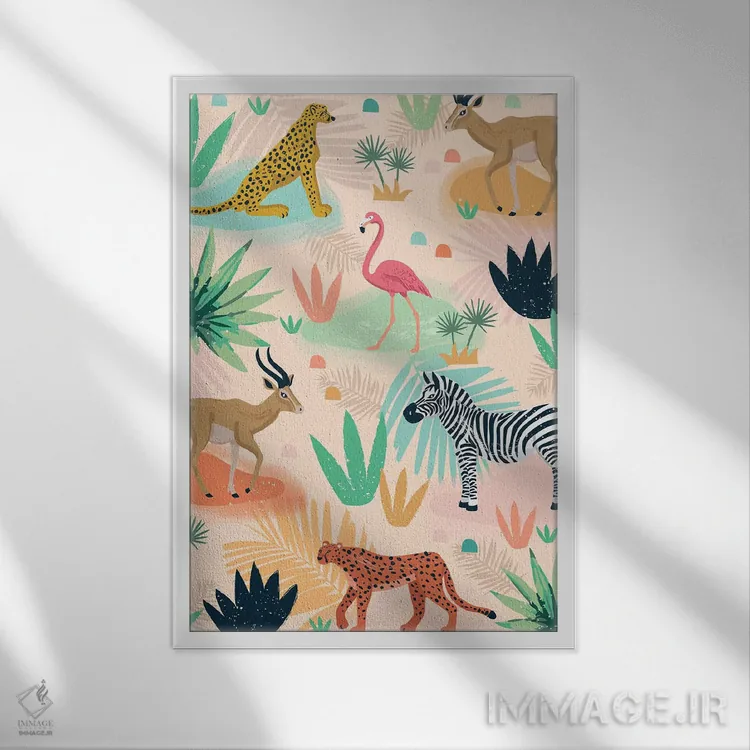 تابلو دکوراتیو ساوانای جنگلی هرروزه ۳ اثر لیزا وایت باتن - نمای قابدار سفید