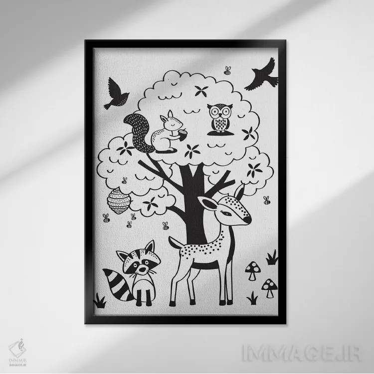 تابلو دکوراتیو جنگل نوجوانان ۱ اثر لیزا وایت باتن - نمای قابدار مشکی