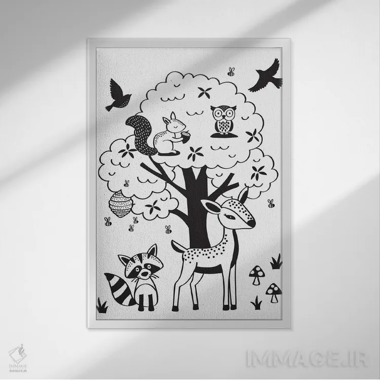 تابلو دکوراتیو جنگل نوجوانان ۱ اثر لیزا وایت باتن - نمای قابدار سفید