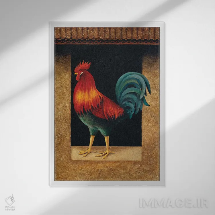 تابلو دکوراتیو خروس اثر لوول هررو - نمای قابدار سفید