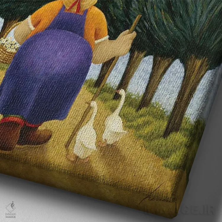 تابلو دکوراتیو سرو و غازها اثر لوول هررو - نمای نزدیک بافت بوم
