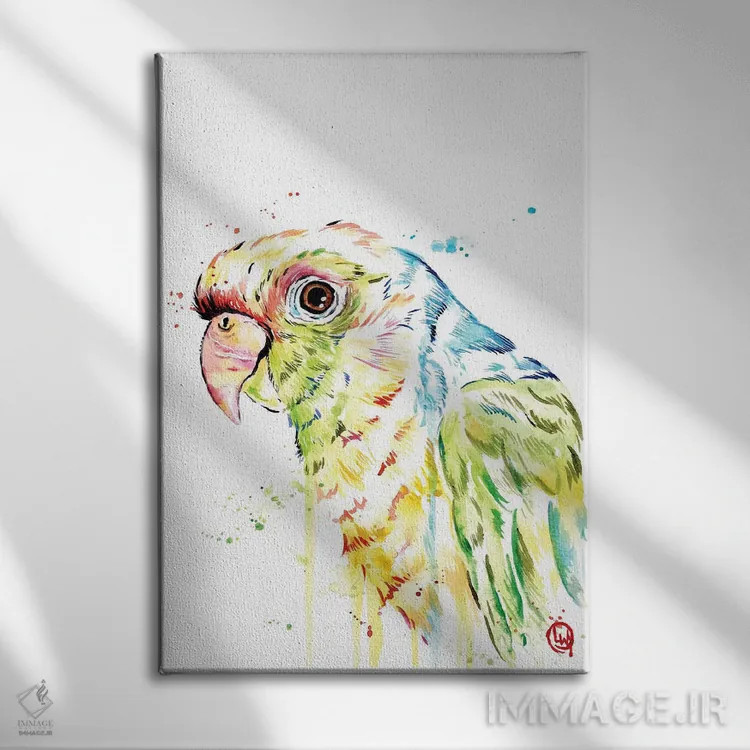 تابلو دکوراتیو طوطی اثر لیزا وایت هاوس - نمای روبهرو روی دیوار