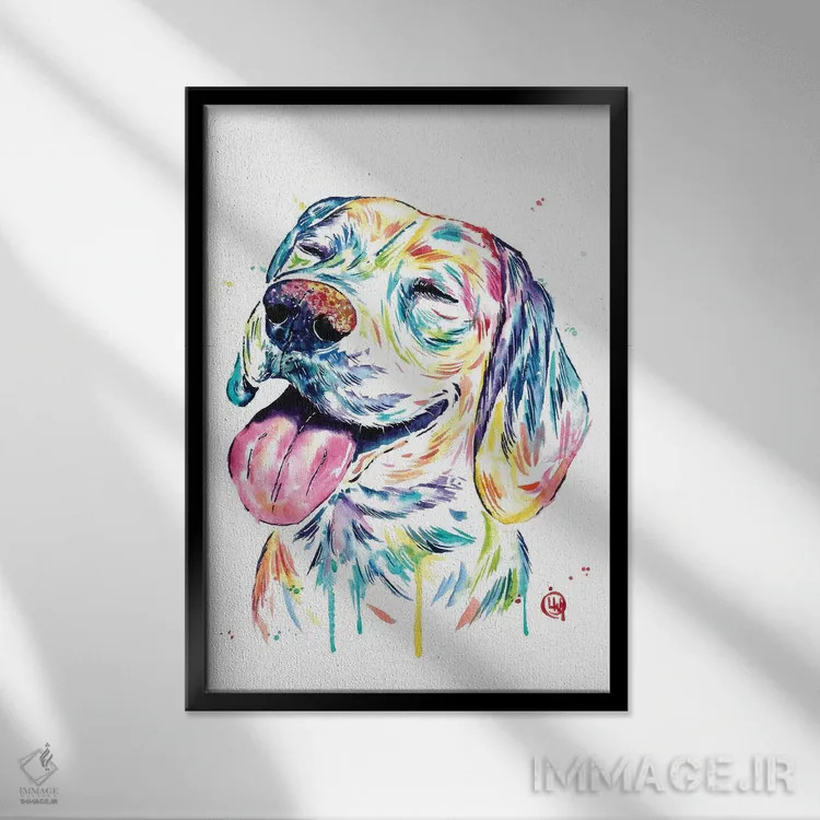 تابلو دکوراتیو بیگل دوست داشتنی اثر لیزا وایت هاوس - نمای قابدار مشکی