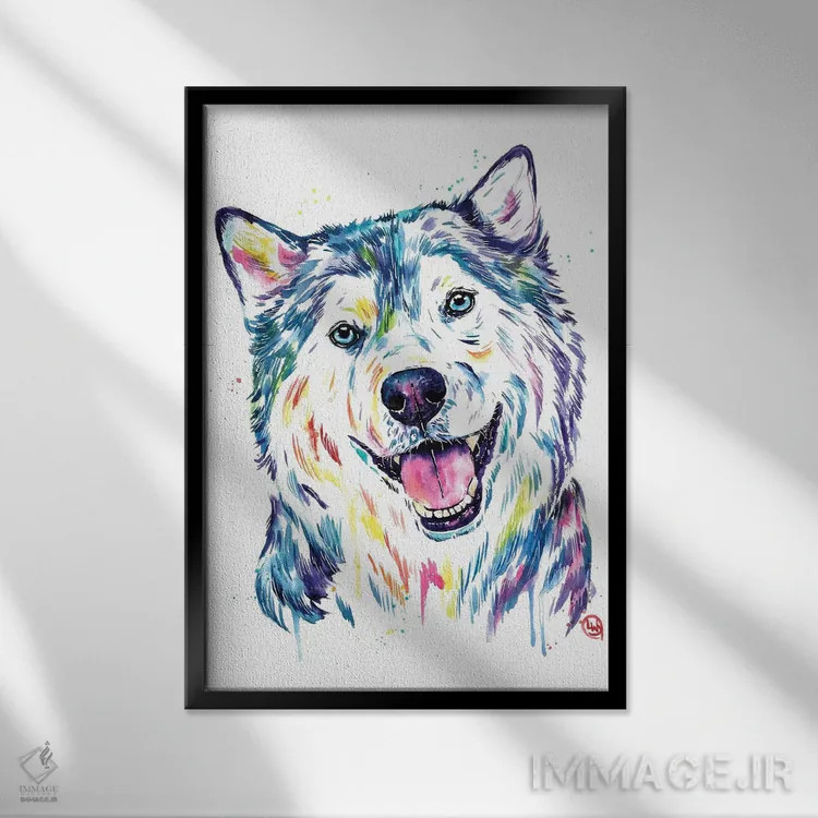 تابلو دکوراتیو هاسکی سیبری اثر لیزا وایت هاوس - نمای قابدار مشکی