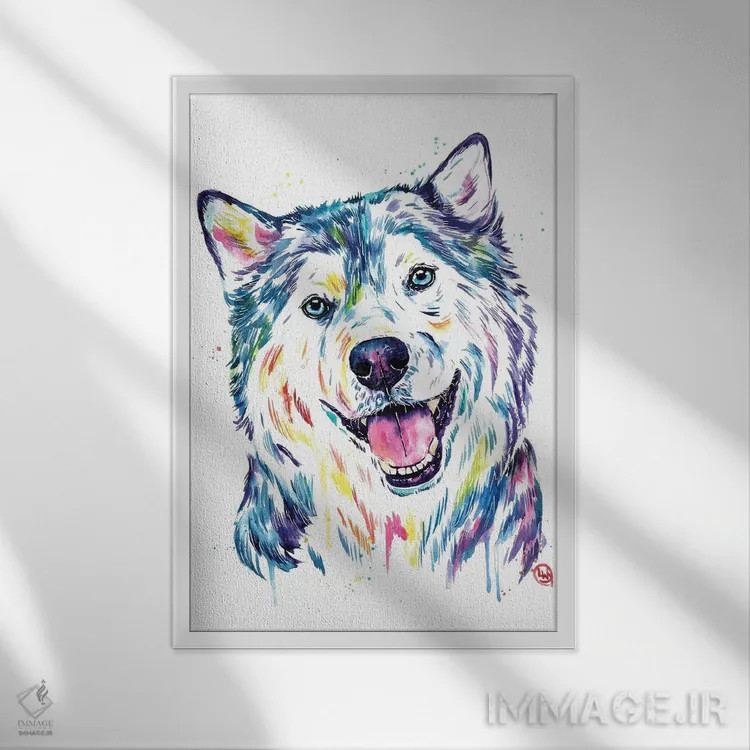 تابلو دکوراتیو هاسکی سیبری اثر لیزا وایت هاوس - نمای قابدار سفید