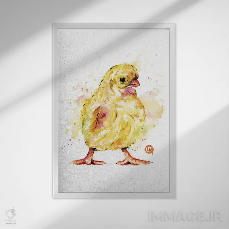 تابلو مدرن جوجه اثر لیزا وایت هاوس - نمای قابدار سفید