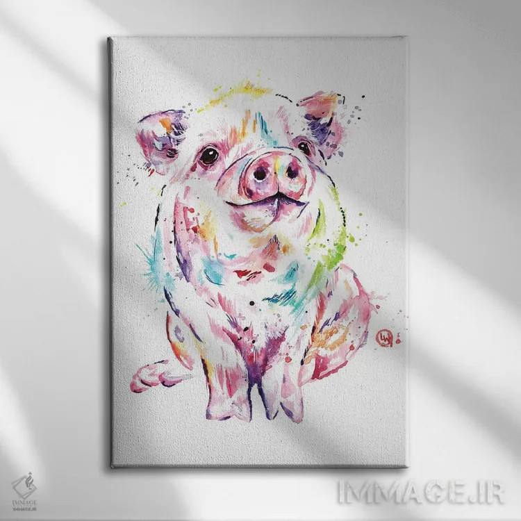تابلو مدرن خوک کوچولو اثر لیزا وایت هاوس - نمای روبهرو روی دیوار