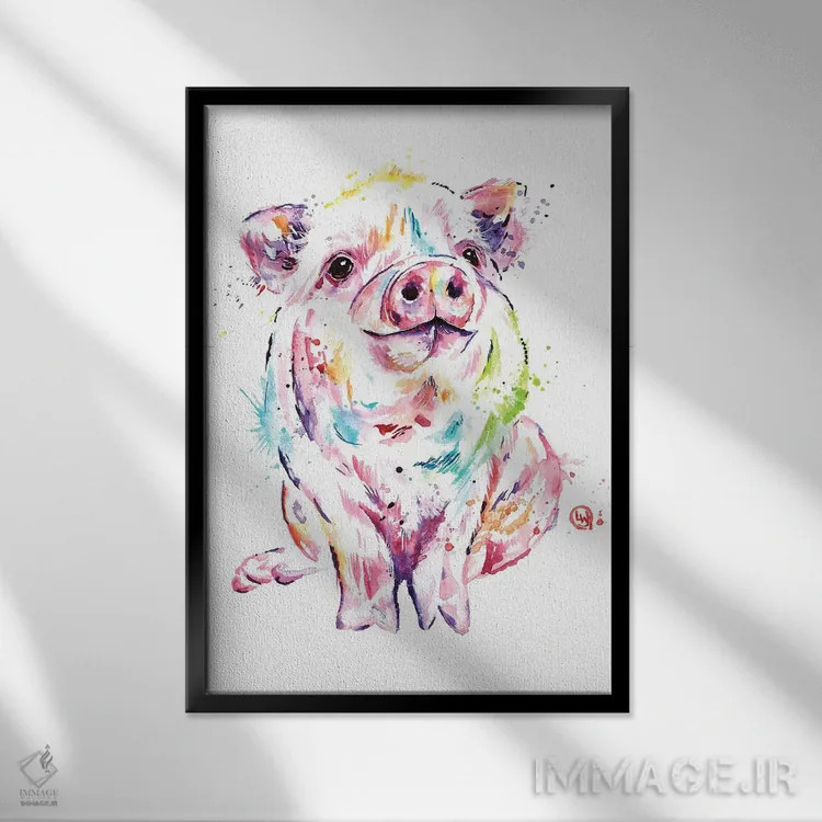 تابلو مدرن خوک کوچولو اثر لیزا وایت هاوس - نمای قابدار مشکی