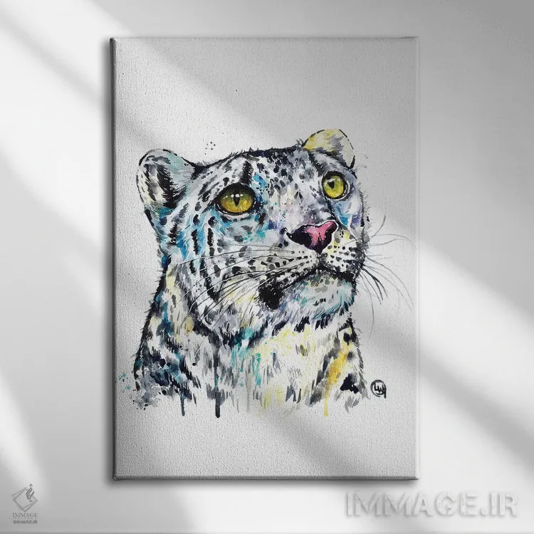 تابلو مدرن پلنگ برفی اثر لیزا وایت هاوس - نمای روبهرو روی دیوار