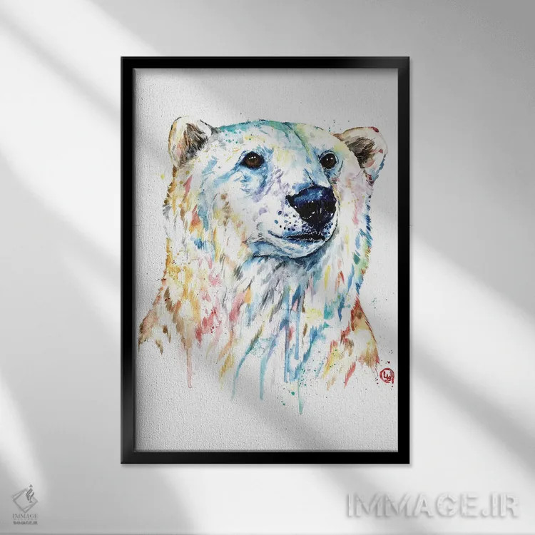 تابلو مدرن پرتره خرس قطبی اثر لیزا وایت هاوس - نمای قابدار مشکی