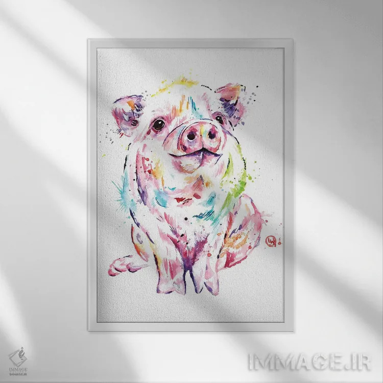 تابلو مدرن خوک کوچولو اثر لیزا وایت هاوس - نمای قابدار سفید