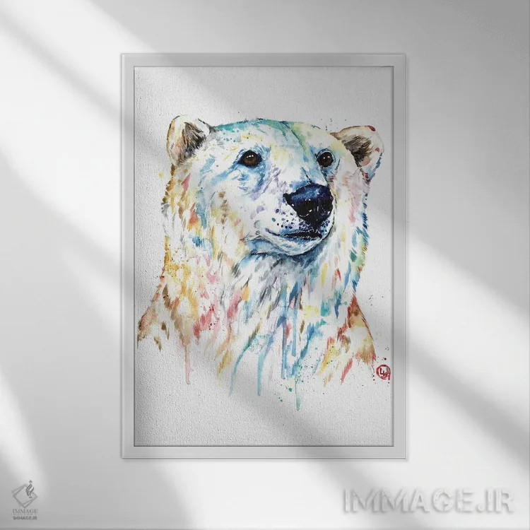 تابلو مدرن پرتره خرس قطبی اثر لیزا وایت هاوس - نمای قابدار سفید