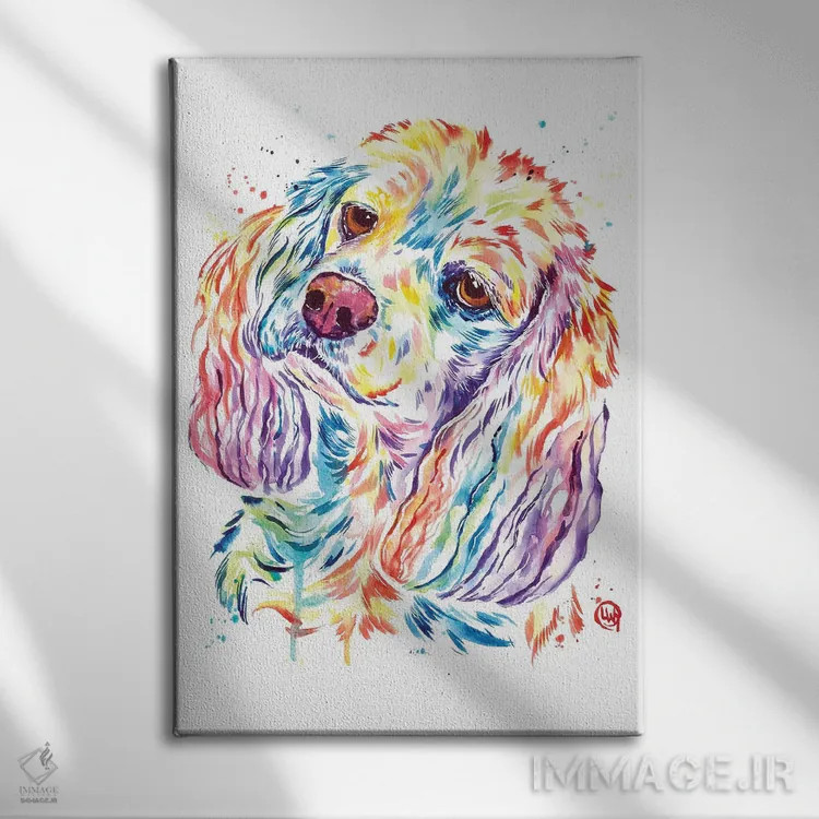 تابلو دکوراتیو کاکر کنجکاو اثر لیزا وایت هاوس - نمای روبهرو روی دیوار