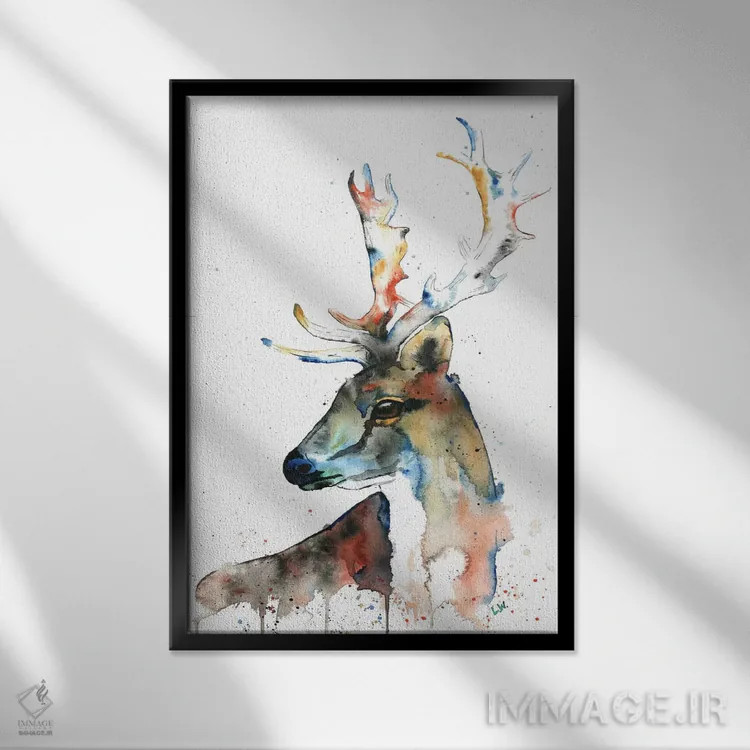 تابلو دکوراتیو گوزن یل اثر لیزا وایت هاوس - نمای قابدار مشکی