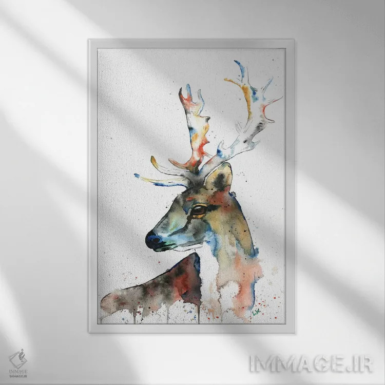 تابلو دکوراتیو گوزن یل اثر لیزا وایت هاوس - نمای قابدار سفید