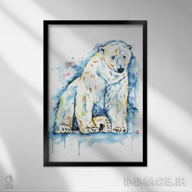 تابلو دکوراتیو خرس قطبی اثر لیزا وایت هاوس - نمای قابدار مشکی