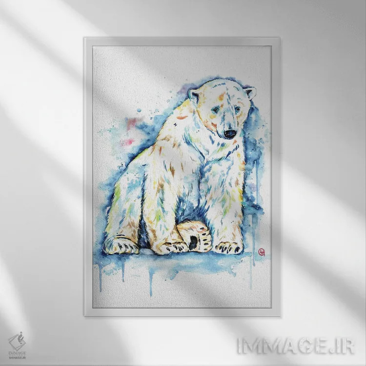 تابلو دکوراتیو خرس قطبی اثر لیزا وایت هاوس - نمای قابدار سفید