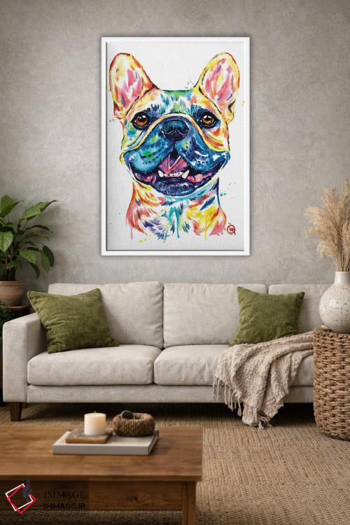 تابلو دکوراتیو بولداگ فرانسوی نخودی رنگ اثر لیزا وایت هاوس - D1W