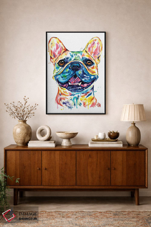 تابلو دکوراتیو بولداگ فرانسوی نخودی رنگ اثر لیزا وایت هاوس - D3B