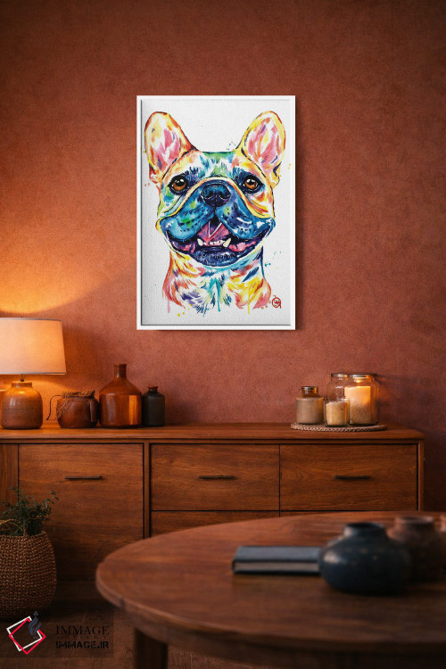 تابلو دکوراتیو بولداگ فرانسوی نخودی رنگ اثر لیزا وایت هاوس - D4W