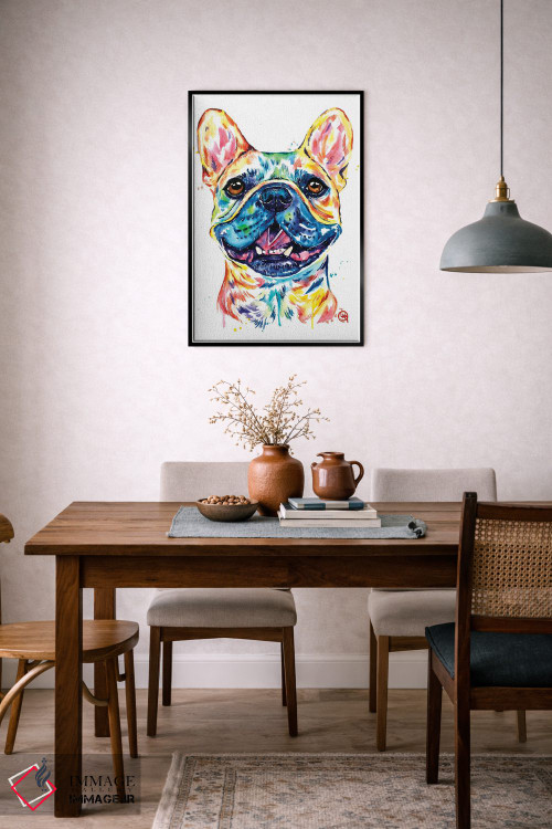 تابلو دکوراتیو بولداگ فرانسوی نخودی رنگ اثر لیزا وایت هاوس - D5B