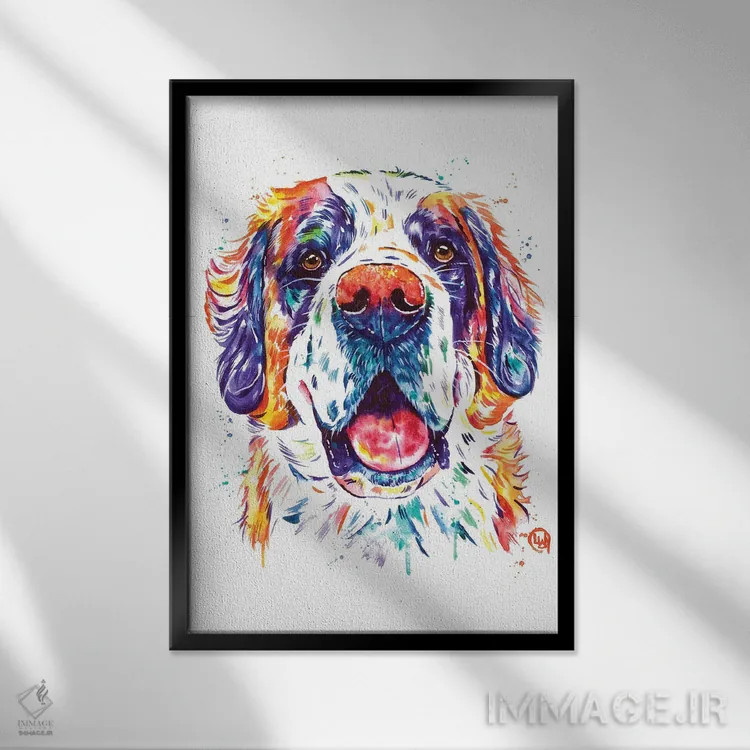 تابلو دکوراتیو سنت برنارد اثر لیزا وایت هاوس - نمای قابدار مشکی