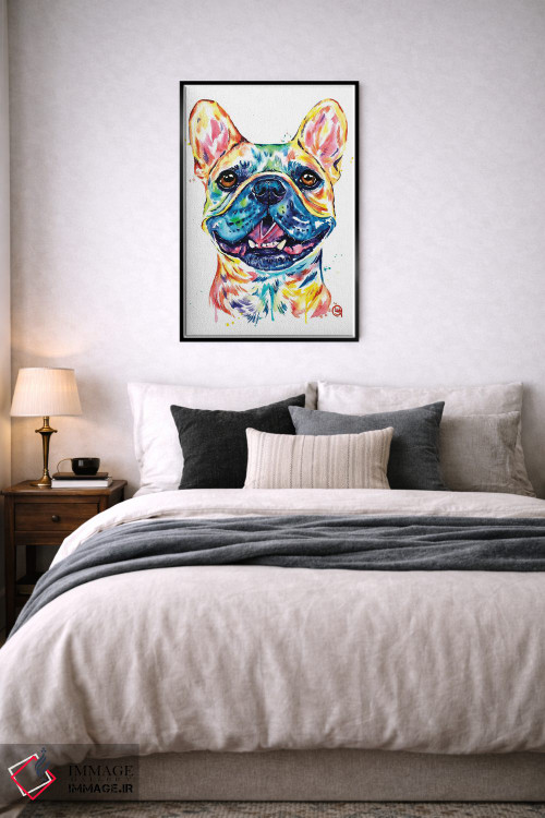 تابلو دکوراتیو بولداگ فرانسوی نخودی رنگ اثر لیزا وایت هاوس - D6B