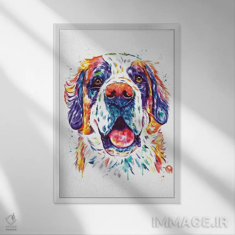 تابلو دکوراتیو سنت برنارد اثر لیزا وایت هاوس - نمای قابدار سفید