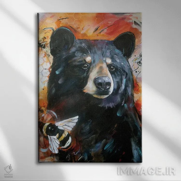 تابلو دکوراتیو خرس و زنبورها اثر لیزا وایت هاوس - نمای روبهرو روی دیوار